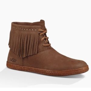 ✨NEW UGG ALEXIA FRINGE CHUKKA.Color:DARK CHESTNUT